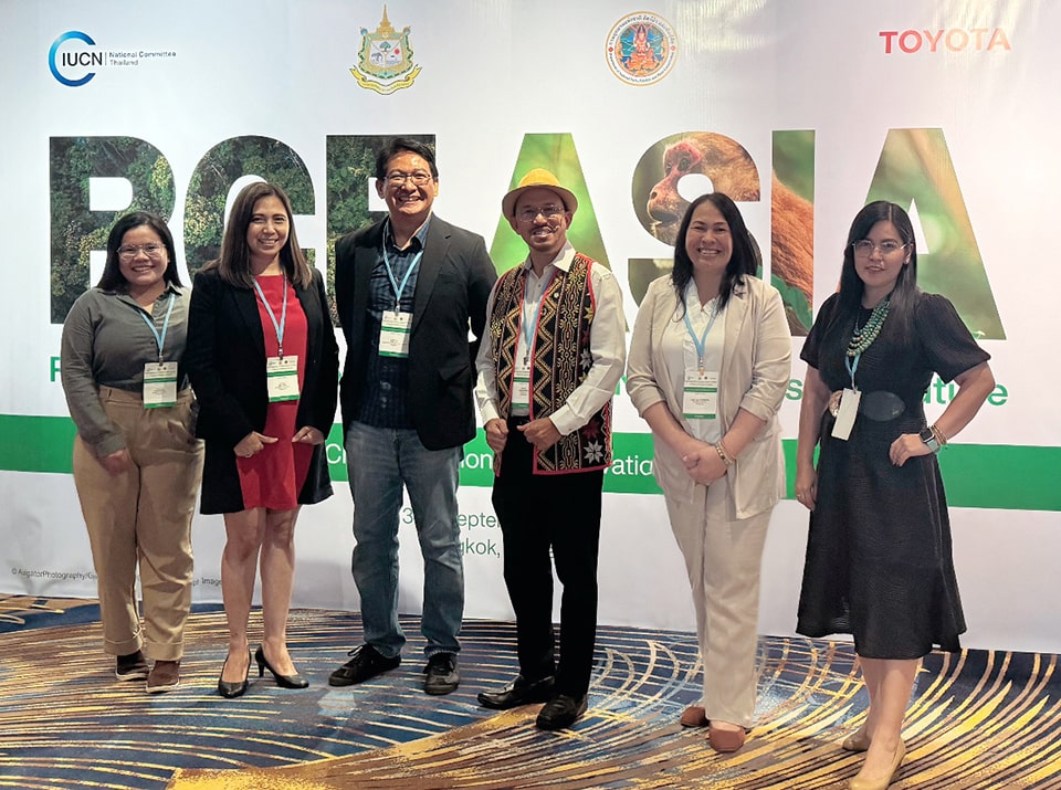 The SEARCA delegation to IUCN’s RCF Asia 2024 comprises (from left) Ms. Loise Ann Carandang, Ms. Sharon Malaiba, Dr. Stephen Redillas of Colegio de San Juan de Letran Calamba, Dr. Glenn Gregorio, Ms. Leah Lyn Domingo, and Ms. Beatrisa Martinez.