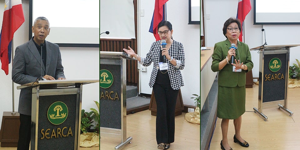 From left to right: Atty. Eric Reynoso delivered his welcome speech, Dr. Maria Ana Quimbo outlined the project overview and future direction, and Dr. Virginia Cardenas presented the study findings.