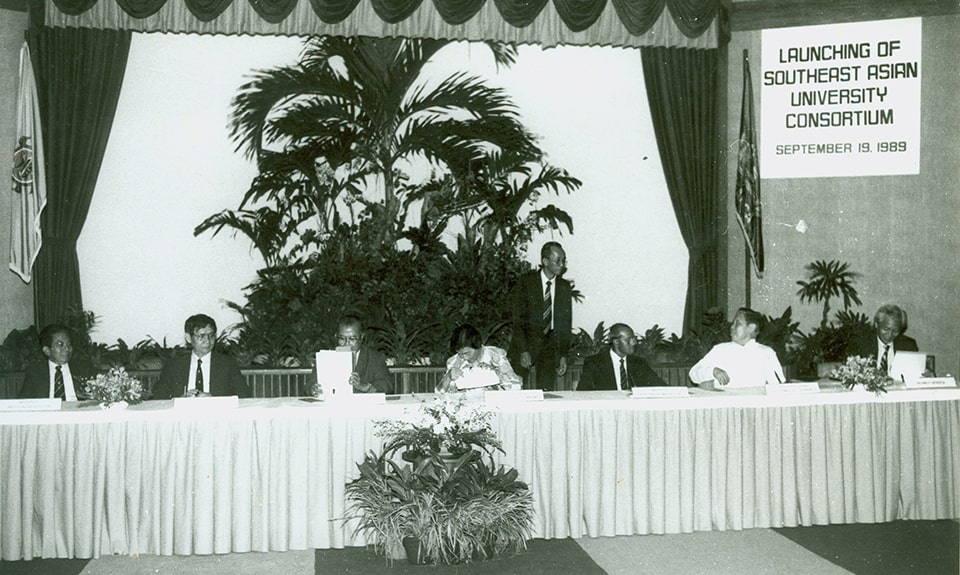 The UC was launched at the SEARCA headquarters on 19 September 1989 with representatives from the founding universities KU, UPLB, IPB, UGM, and UPM. SEARCA has been serving as the UC secretariat since 1989.