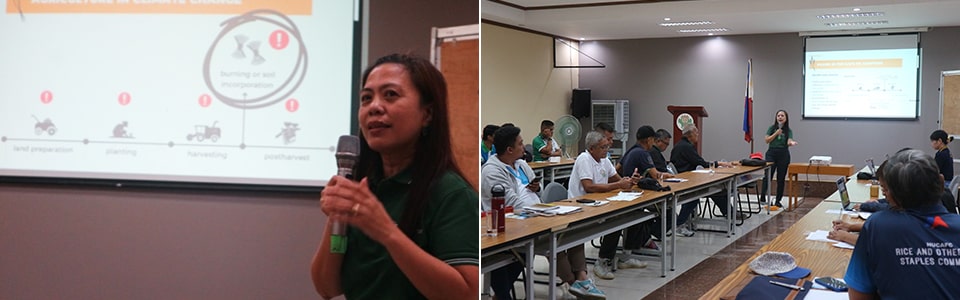 Ms. Lichelle Dara Carlos presented SEARCA's climate-mitigating projects on rice industry.