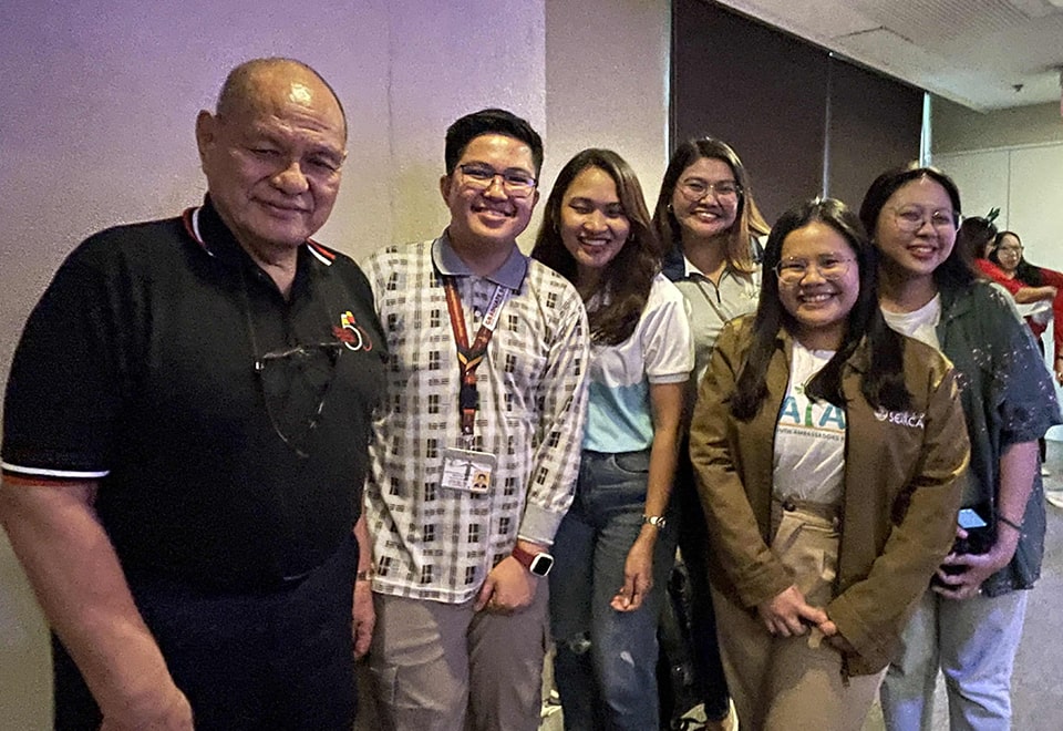 Mr. Francis Perdigon and SEARCA youth ambassadors with Dr. Antonio Torralba, UA&P Professorial Chairholder in Family Life and Youth Education