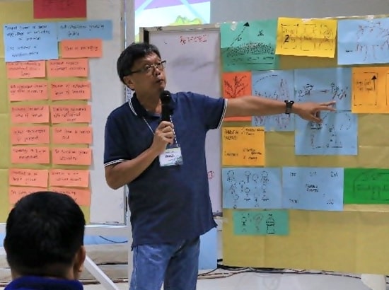 Mr. Ruel A. Sanchez, President of the Victoria Kalamansi Farmers Federation (VKFF) in Oriental Mindoro presenting their workshop output.