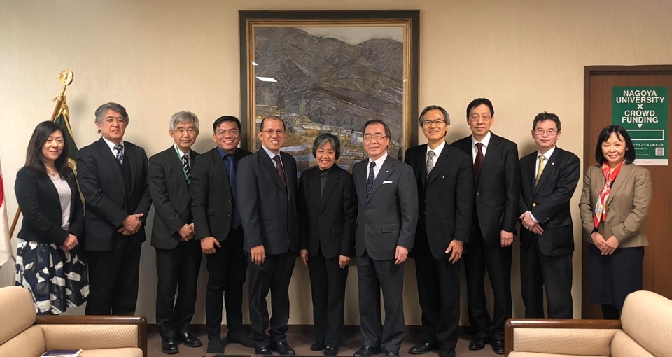 Dr. Gregorio, Dr. Ancog, and Professor Matsuo with other Nagoya University officials present at the meeting were Prof. Dr. Kazuhito Kawakita, Vice President and Trustee; Prof. Dr. Masafumi Nakahigashi, Vice President; Prof. Dr. Fumio Isoda, Director of Asian Satellite Campuses Institute (ASCI); Prof. Dr. Satoru Tsuchikawa, Dean of Graduate School of Bioagricultural Sciences (GSBS); Prof. Dr. Akira Yamauchi, Vice Dean of GSBS; Prof. Dr. Aya Okada, Professor of Graduate School of International Development (GSID); and Dr. Editha C. Cedicol, ASCI.