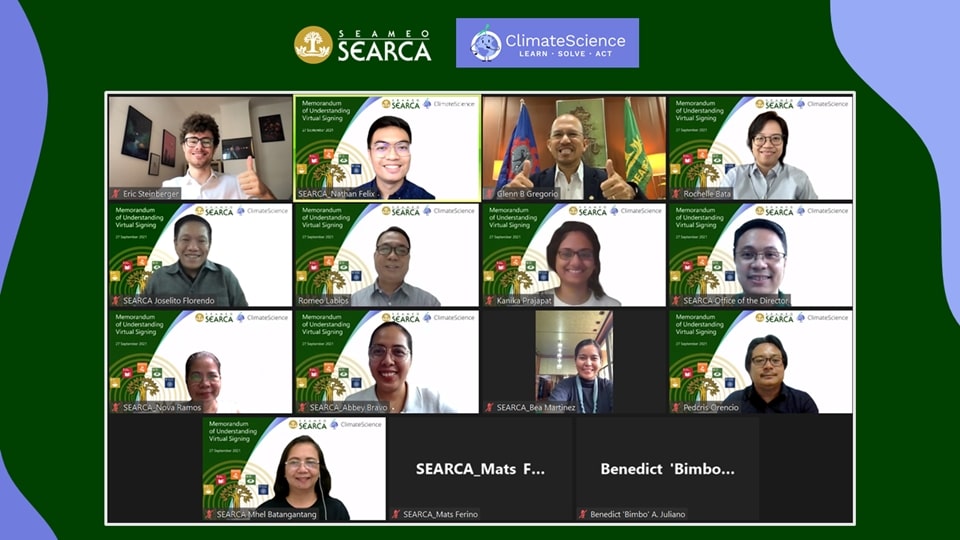 SEARCA officials and staff together with the ClimateScience delegation, pose for a photo to commence the collaboration between the two institutions.