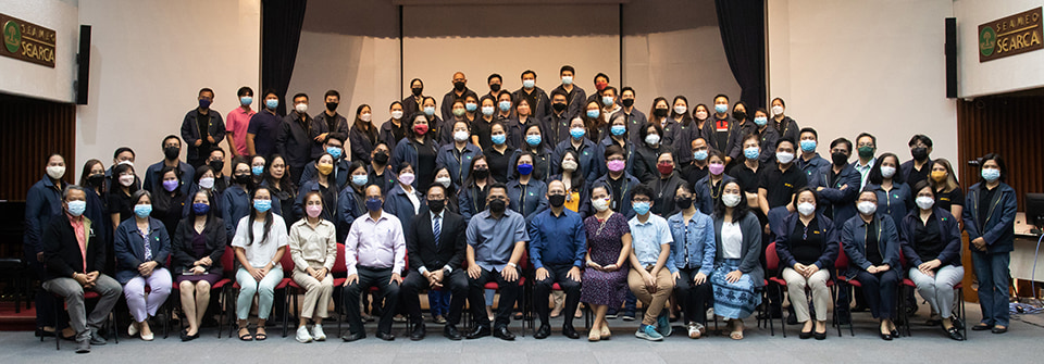 Dr. Gregorio along with his family, SEARCA officials, staff, and scholars pose for a photo opportunity to cap off the first onsite Town Hall meeting during the pandemic.