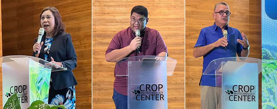 (from left) Dr. Rhodora Aldemita, Mr. Jerome Cayton Barradas, and Mr. Mark Hanzel during the opening program