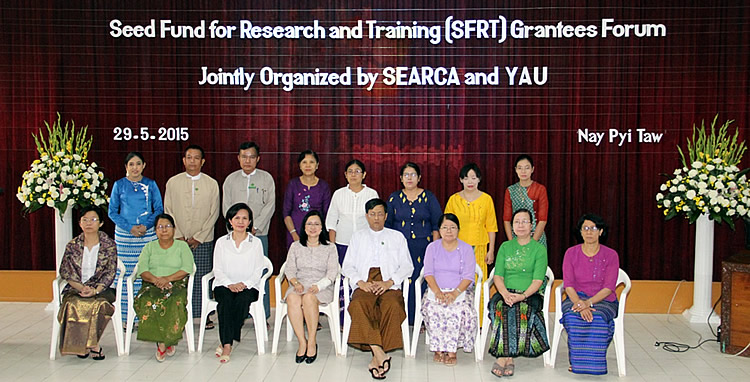 SFRT Grantees with YAU Officials headed by Dr. Myo Kywe (fifth from left) and SEARCA staff led by Dr. Bessie Burgos (fourth from left)