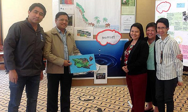 Delegates from the Philippines at the International EbA COP Workshop, 13-17 June 2016. (Left to Right)Mr. Alexis Lapiz,Eco-town Program Officer of theClimate Change Commission (CCC); Dr. Lope B. Santos III, Program Specialist, Project Development and Technical Services of SEARCA;Ms. Elizabeth Bandojo, Environmental Planner/GIS Specialist of the Housing and Land Use Regulatory Board (HLURB) - Southern Tagalog Region; Ms. Dolores Nuevas, Senior Advisor of GIZ-Philippines; and Ms. Ma. Gerarda Asuncion D. Merilo, Climate Change Office at the Environmental Management Bureau, Department of Environment and Natural Resources.