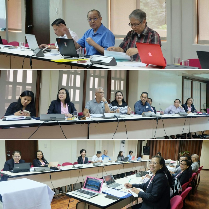 From Left to Right: [ TOP PHOTO: Dr. Lope B. Santos III, Program Specialist and Officer-In-Charge, Project Development and Technical Services; Dr. Serafin Talisayon, Team Leader and KM Policy and Planning Specialist; and Dr. Alexander G. Flor, KM Specialist. ]; [ MIDDLE PHOTO: VCA Team led by Dr. Bessie M. Burgos, Program Head - Research and Development Department (RDD), and Mr. Jesus Lapitan, Technical Consultant (second and third from left, respectively). Dr. Caro B. Salces, Regional Director of PCC at Ubay Stock Farm, Bohol, and Dr. Anabelle S. Sarabia, PCC Chief for Research and Development are seated fifth and seventh from the left. ]; [ BOTTOM PHOTO: Ms. Nova A. Ramos, SEARCA Program Specialist – Training Unit; Dr. Maria Celeste H. Cadiz, SEARCA Program Head - Knowledge Management Department; Ms. Carmen Nyhria G. Rogel, SEARCA Program Specialist - RDD. Visible from the right side is Ms. Zacyl R. Jalotjot, SEARCA Program Specialist - Graduate Education and Institutional Development, and Ms. Rosario B. Bantayan, SEARCA Program Specialist – Training Unit. ]