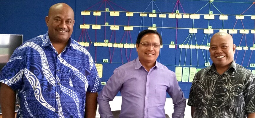 SEARCA Courtesy Call in Fiji. From left: Mr. Jone Sovala, Director of Crops Extension Division, Ministry of Agriculture, Fiji; Dr. Lope B. Santos III, SEARCA; and Mr. Gibson Susumu, Pacific Islands Rural Advisory Services (PIRAS) and Extension Officer of Land Resources Division, Secretariat of the Pacific Community.